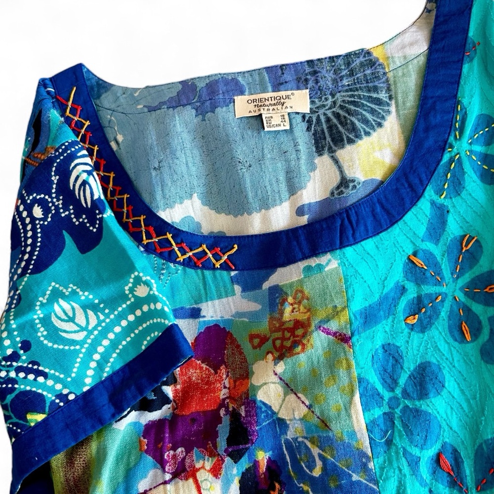 ORIENTIQUE L Women’s Dress Naturally Australian Embroidery‎ Colourful Coverup
